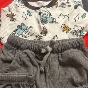 Carter's Train Print Baby Set in Gray and White